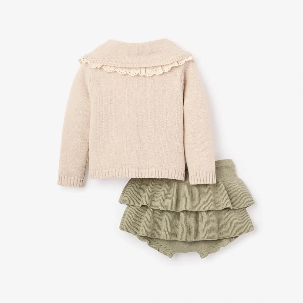 Elegant Baby Mushroom Embroidered Collar Sweater + Skirt Set